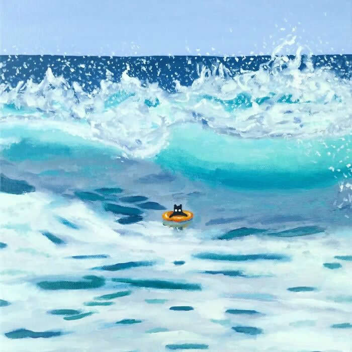 Digital Artworks of Black Cats in Fantasy Landscapes by Mitch